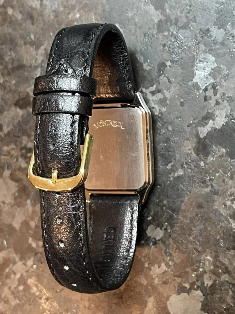 Vintage Montrix Mens Rectangular Tank Dress Watch Black Leather Strap Quartz